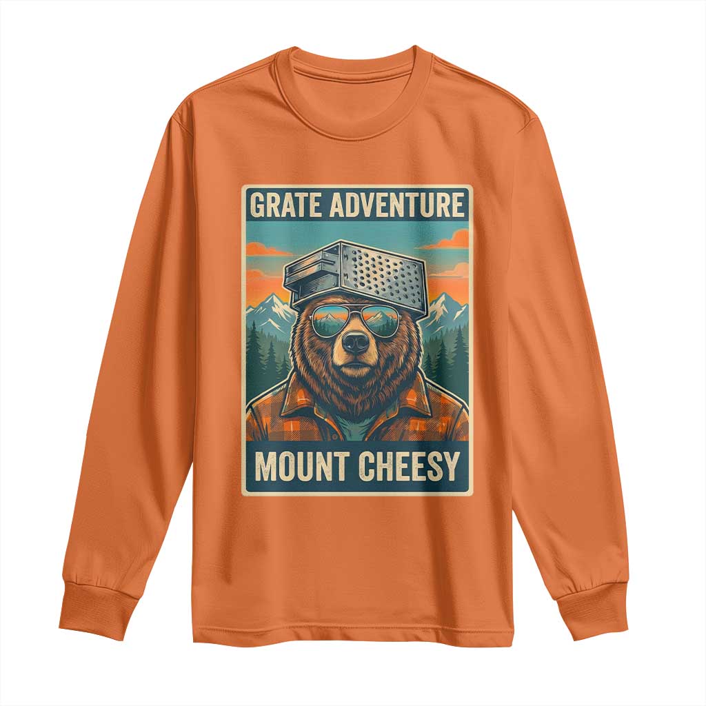 Grate Adventure at Mount Cheesy Vintage Hiking Bear Long Sleeve Shirt Cheese Grate Pun Parody for Foorball Fans TS02 Orange Print Your Wear
