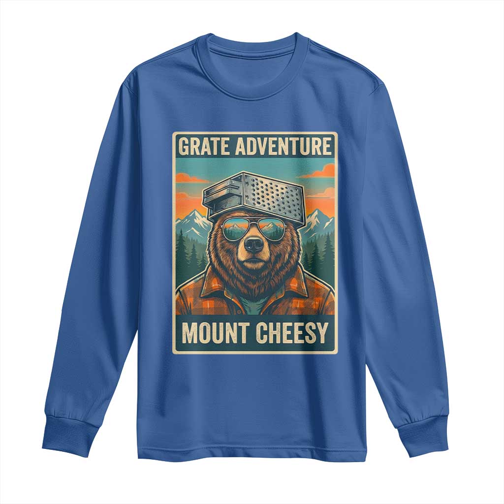 Grate Adventure at Mount Cheesy Vintage Hiking Bear Long Sleeve Shirt Cheese Grate Pun Parody for Foorball Fans TS02 Royal Blue Print Your Wear