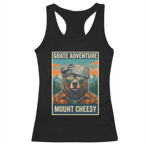Grate Adventure at Mount Cheesy Vintage Hiking Bear Racerback Tank Top Cheese Grate Pun Parody for Foorball Fans TS02 Black Print Your Wear