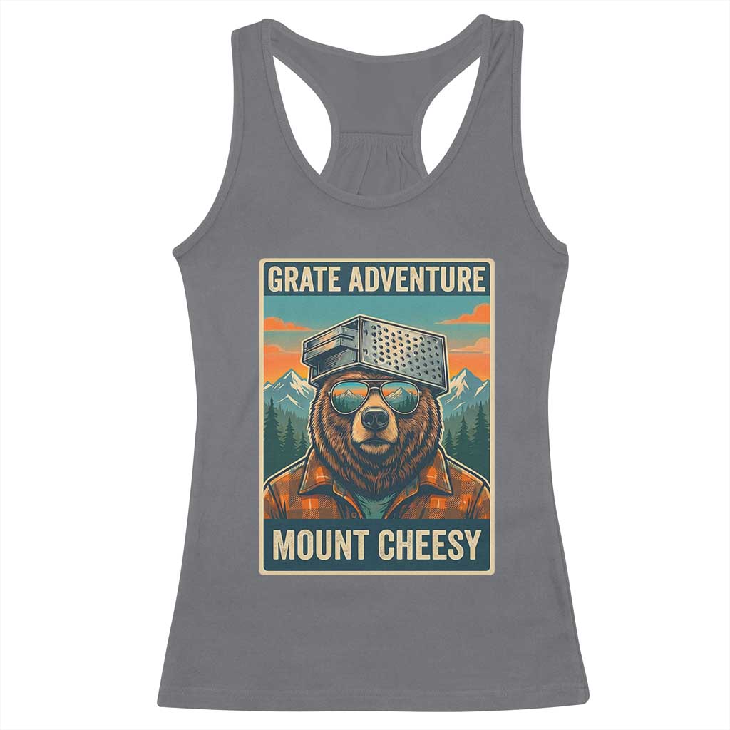 Grate Adventure at Mount Cheesy Vintage Hiking Bear Racerback Tank Top Cheese Grate Pun Parody for Foorball Fans TS02 Charcoal Print Your Wear