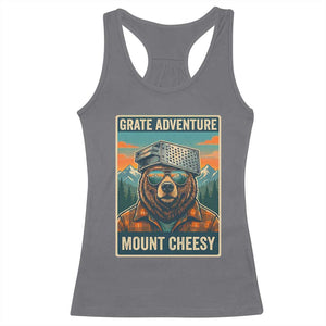 Grate Adventure at Mount Cheesy Vintage Hiking Bear Racerback Tank Top Cheese Grate Pun Parody for Foorball Fans TS02 Charcoal Print Your Wear