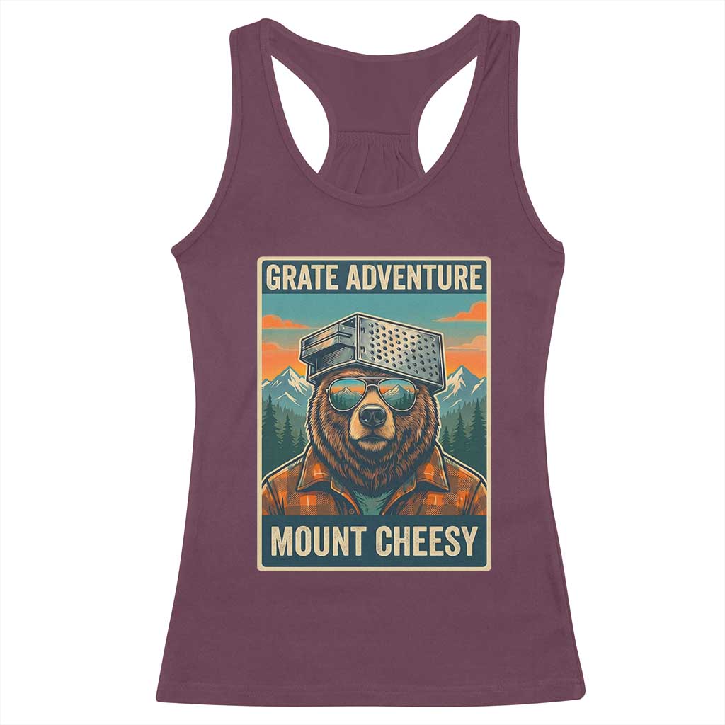 Grate Adventure at Mount Cheesy Vintage Hiking Bear Racerback Tank Top Cheese Grate Pun Parody for Foorball Fans TS02 Maroon Print Your Wear