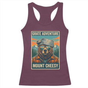 Grate Adventure at Mount Cheesy Vintage Hiking Bear Racerback Tank Top Cheese Grate Pun Parody for Foorball Fans TS02 Maroon Print Your Wear
