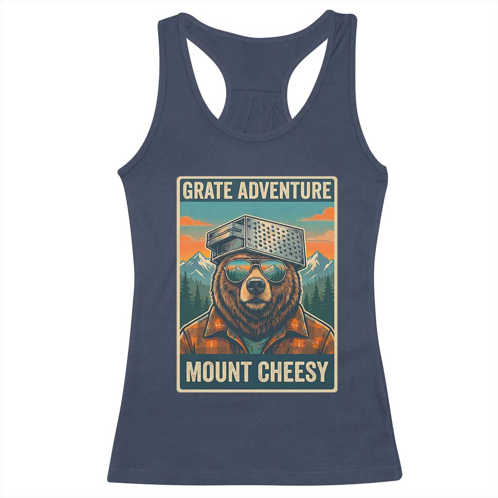 Grate Adventure at Mount Cheesy Vintage Hiking Bear Racerback Tank Top Cheese Grate Pun Parody for Foorball Fans TS02 Navy Print Your Wear