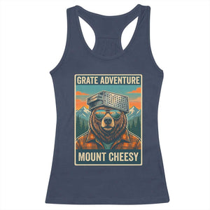 Grate Adventure at Mount Cheesy Vintage Hiking Bear Racerback Tank Top Cheese Grate Pun Parody for Foorball Fans TS02 Navy Print Your Wear