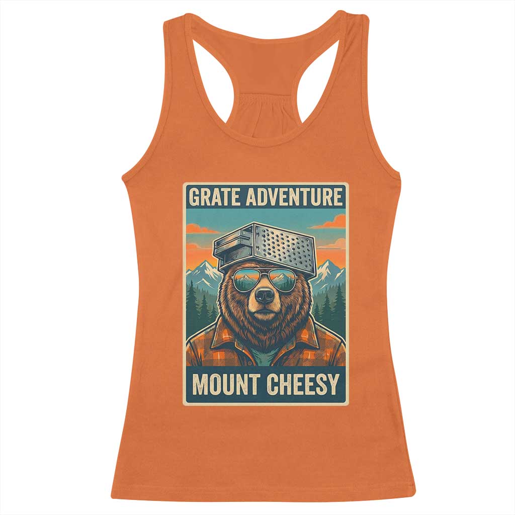 Grate Adventure at Mount Cheesy Vintage Hiking Bear Racerback Tank Top Cheese Grate Pun Parody for Foorball Fans TS02 Orange Print Your Wear