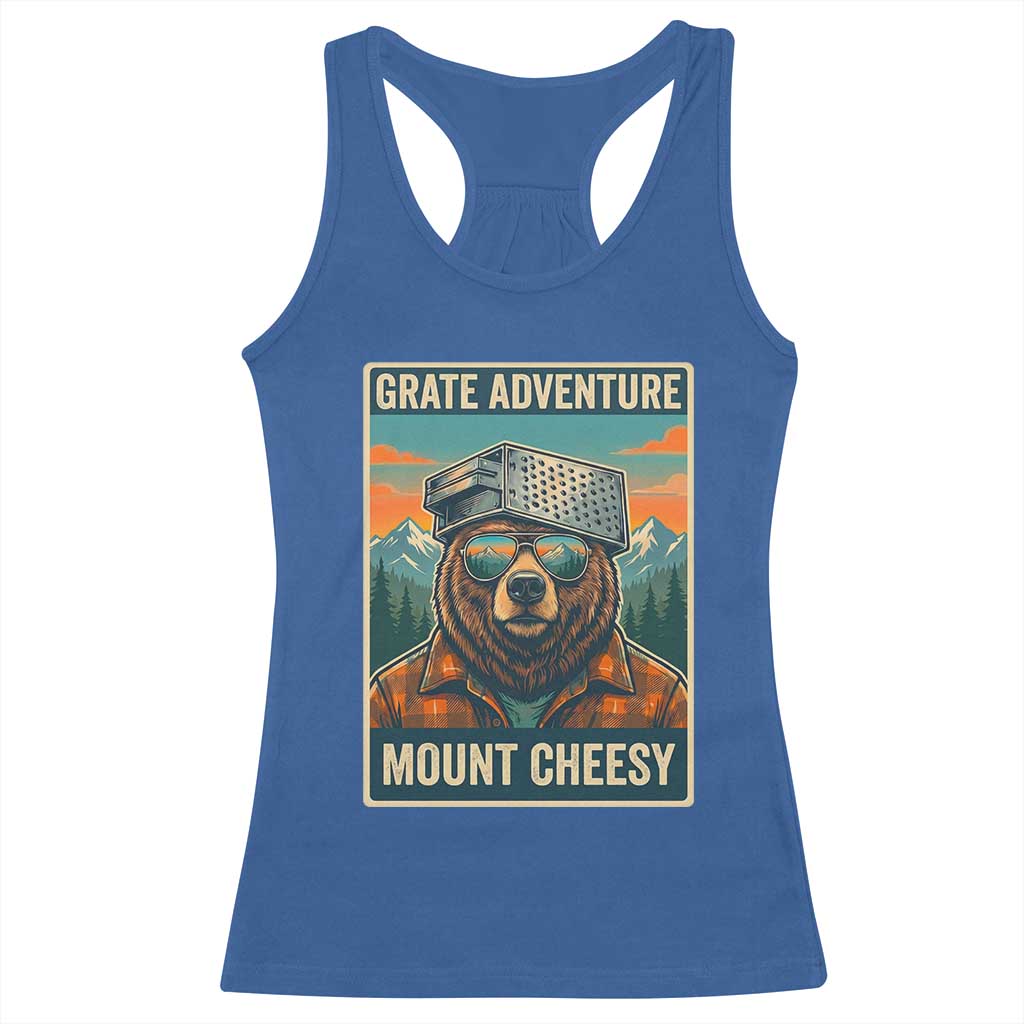 Grate Adventure at Mount Cheesy Vintage Hiking Bear Racerback Tank Top Cheese Grate Pun Parody for Foorball Fans TS02 Royal Blue Print Your Wear