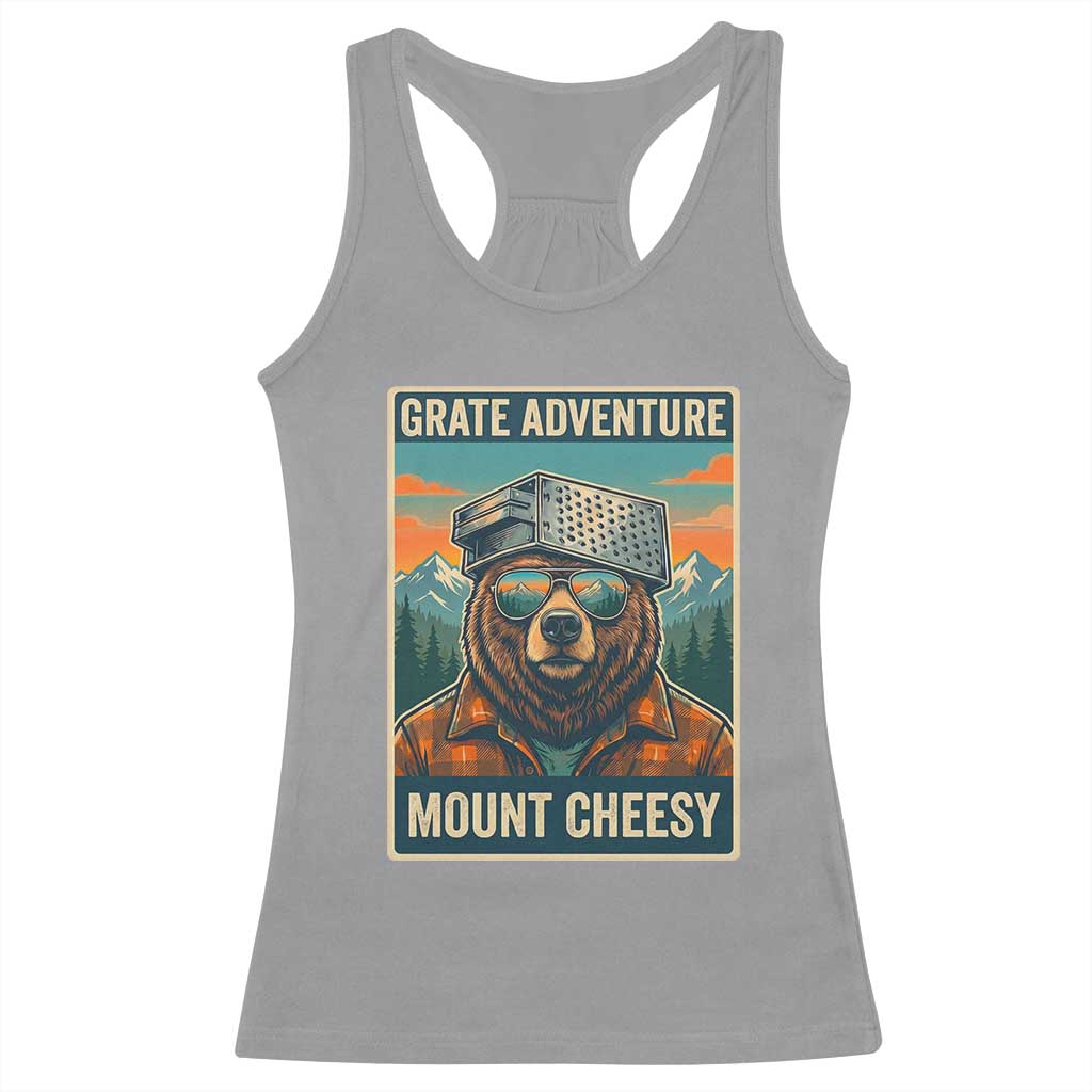 Grate Adventure at Mount Cheesy Vintage Hiking Bear Racerback Tank Top Cheese Grate Pun Parody for Foorball Fans TS02 Sport Gray Print Your Wear