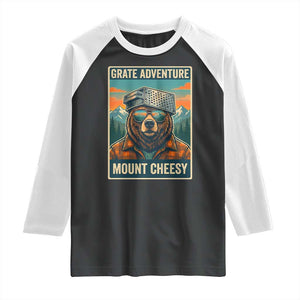 Grate Adventure at Mount Cheesy Vintage Hiking Bear Raglan Shirt Cheese Grate Pun Parody for Foorball Fans TS02 Black White Print Your Wear