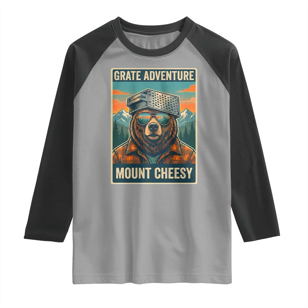 Grate Adventure at Mount Cheesy Vintage Hiking Bear Raglan Shirt Cheese Grate Pun Parody for Foorball Fans TS02 Sport Gray Black Print Your Wear