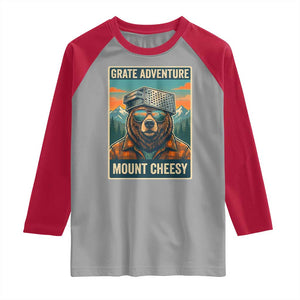 Grate Adventure at Mount Cheesy Vintage Hiking Bear Raglan Shirt Cheese Grate Pun Parody for Foorball Fans TS02 Sport Gray Red Print Your Wear