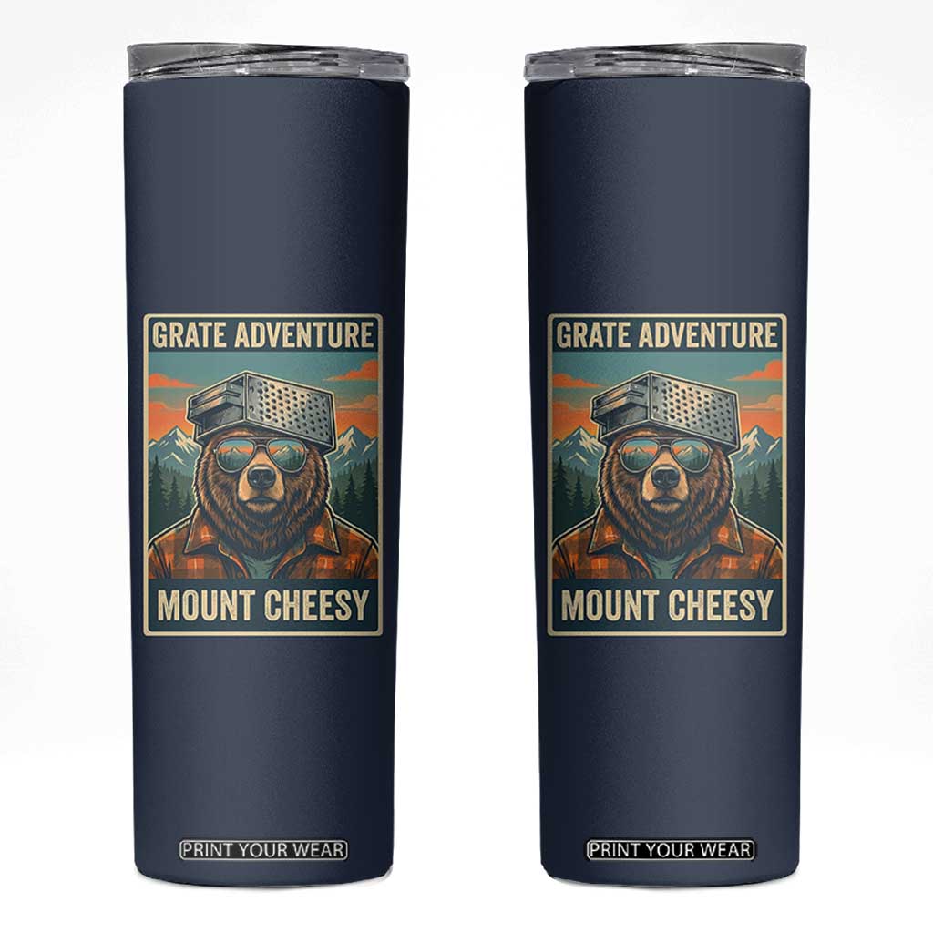 Grate Adventure at Mount Cheesy Vintage Hiking Bear Skinny Tumbler Cheese Grate Pun Parody for Foorball Fans TS02 Navy Print Your Wear