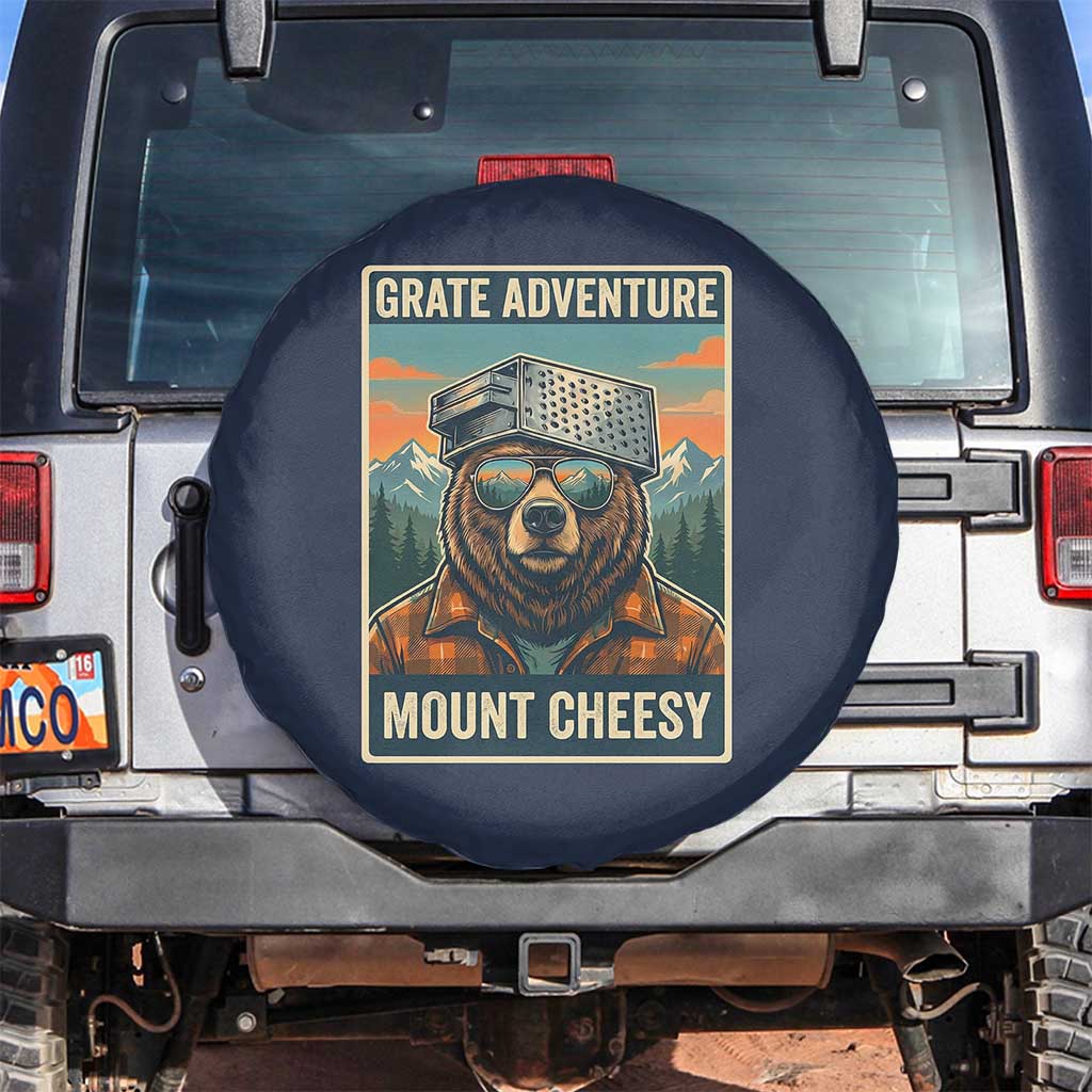 Grate Adventure at Mount Cheesy Vintage Hiking Bear Spare Tire Cover Cheese Grate Pun Parody for Foorball Fans TS02 No hole Navy Print Your Wear