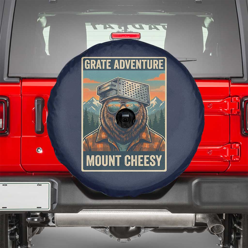 Grate Adventure at Mount Cheesy Vintage Hiking Bear Spare Tire Cover Cheese Grate Pun Parody for Foorball Fans TS02 Navy Print Your Wear