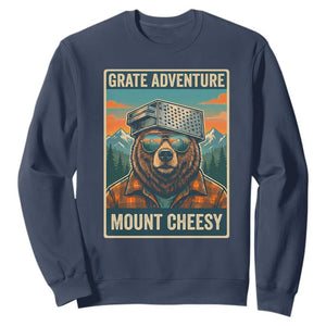 Grate Adventure at Mount Cheesy Vintage Hiking Bear Sweatshirt Cheese Grate Pun Parody for Foorball Fans TS02 Navy Print Your Wear