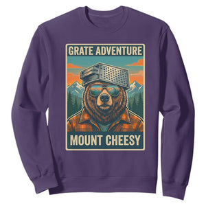 Grate Adventure at Mount Cheesy Vintage Hiking Bear Sweatshirt Cheese Grate Pun Parody for Foorball Fans TS02 Purple Print Your Wear