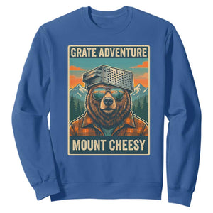 Grate Adventure at Mount Cheesy Vintage Hiking Bear Sweatshirt Cheese Grate Pun Parody for Foorball Fans TS02 Royal Blue Print Your Wear