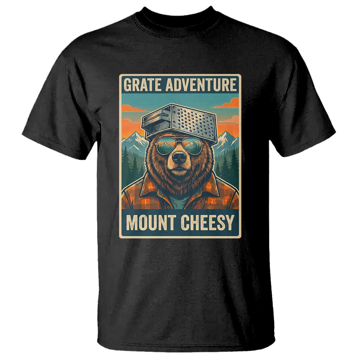 Grate Adventure at Mount Cheesy Vintage Hiking Bear T Shirt Cheese Grate Pun Parody for Foorball Fans TS02 Black Print Your Wear