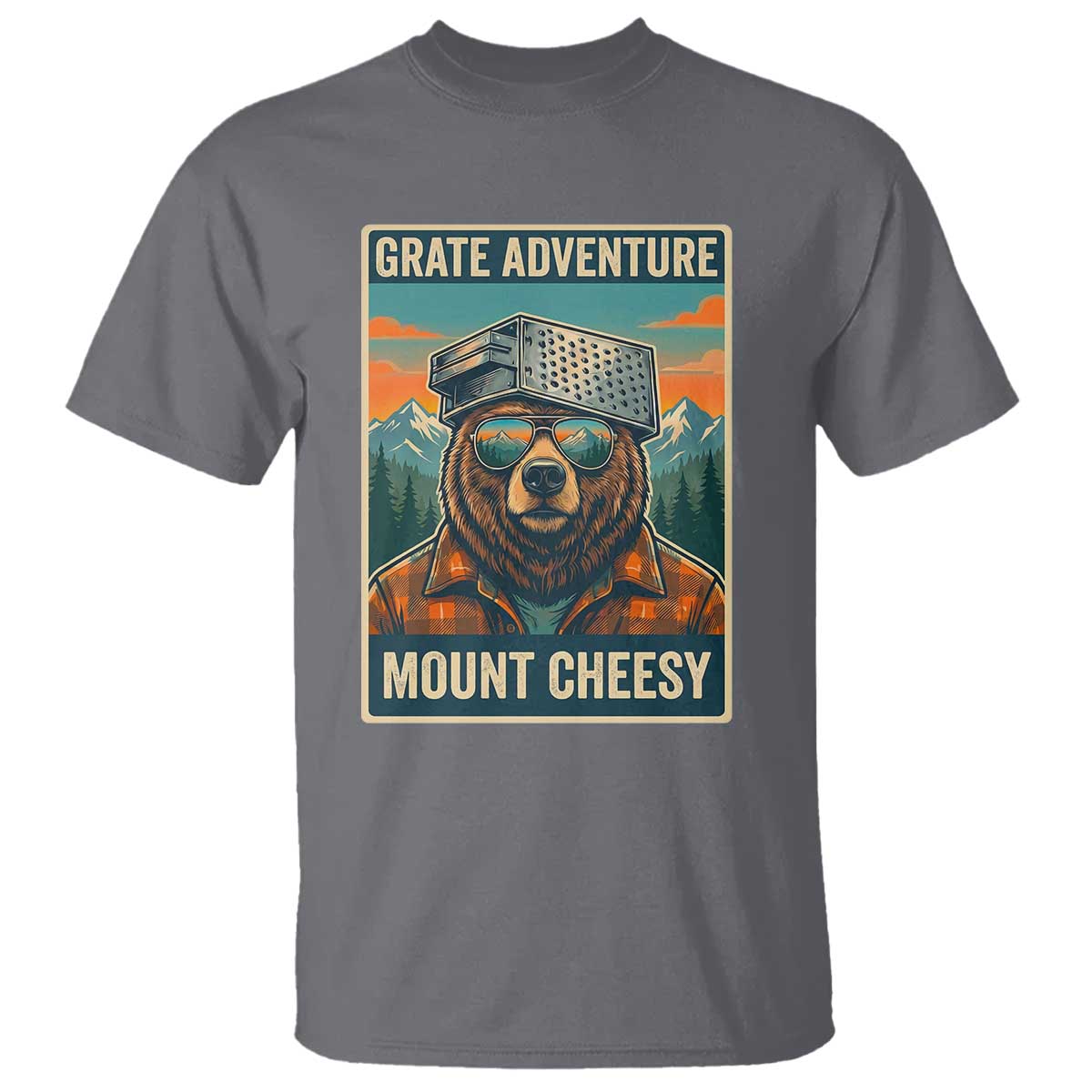 Grate Adventure at Mount Cheesy Vintage Hiking Bear T Shirt Cheese Grate Pun Parody for Foorball Fans TS02 Charcoal Print Your Wear