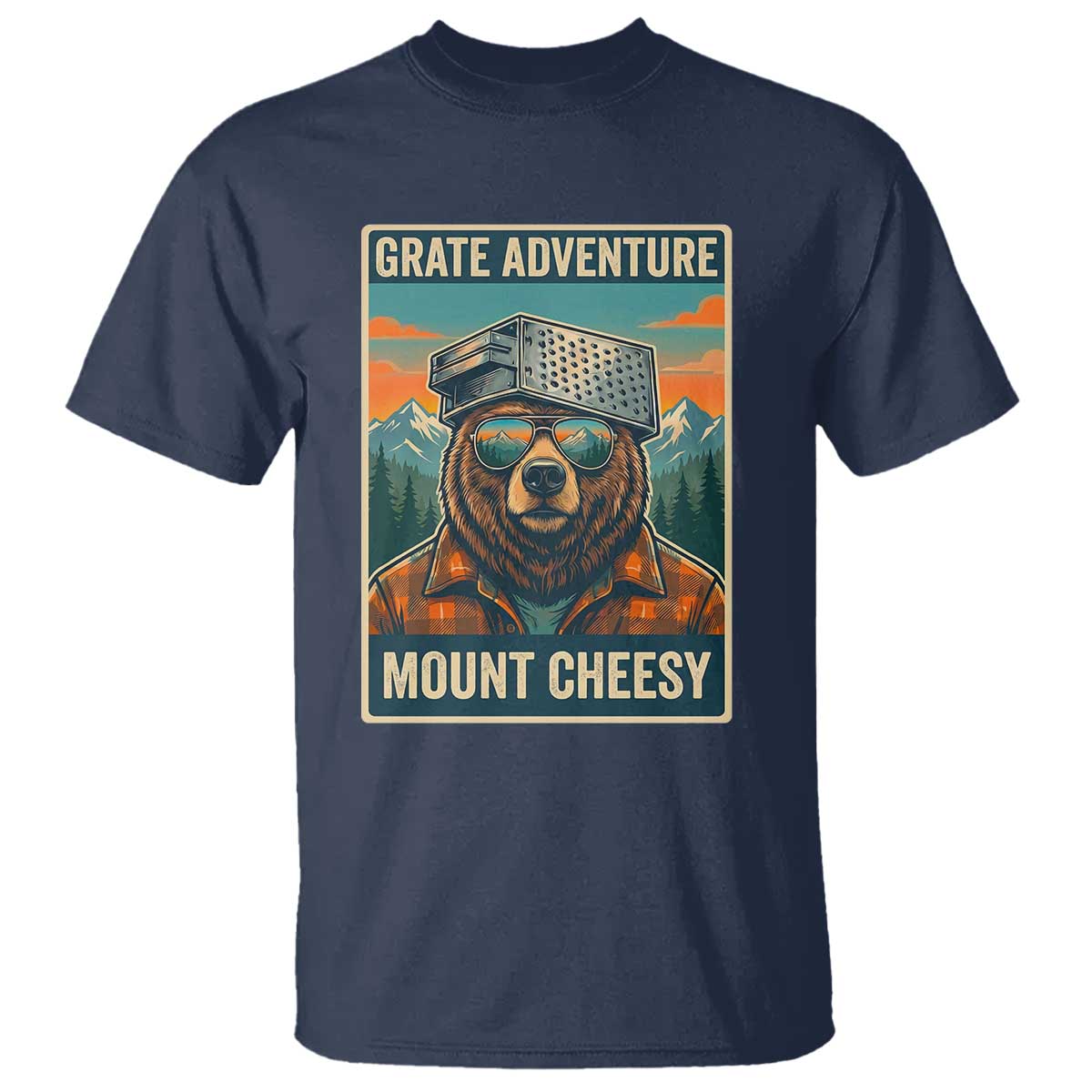 Grate Adventure at Mount Cheesy Vintage Hiking Bear T Shirt Cheese Grate Pun Parody for Foorball Fans TS02 Navy Print Your Wear