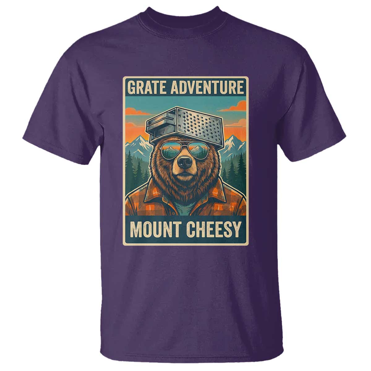 Grate Adventure at Mount Cheesy Vintage Hiking Bear T Shirt Cheese Grate Pun Parody for Foorball Fans TS02 Purple Print Your Wear
