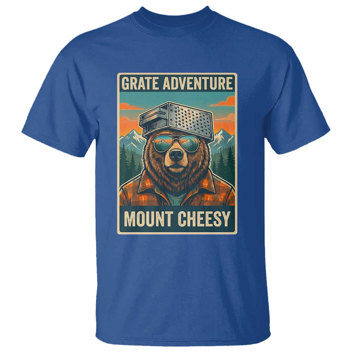 Grate Adventure at Mount Cheesy Vintage Hiking Bear T Shirt Cheese Grate Pun Parody for Foorball Fans TS02 Royal Blue Print Your Wear
