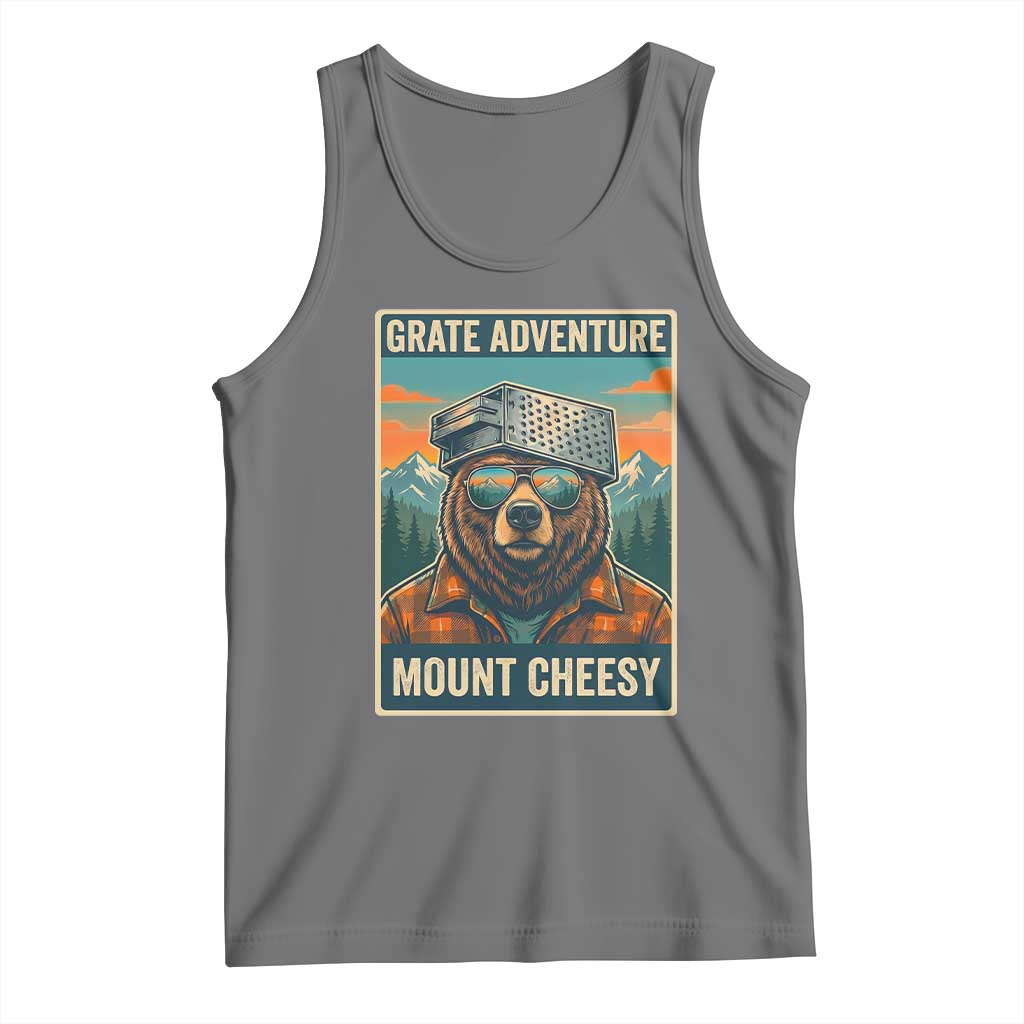 Grate Adventure at Mount Cheesy Vintage Hiking Bear Tank Top Cheese Grate Pun Parody for Foorball Fans TS02 Black Heather Print Your Wear