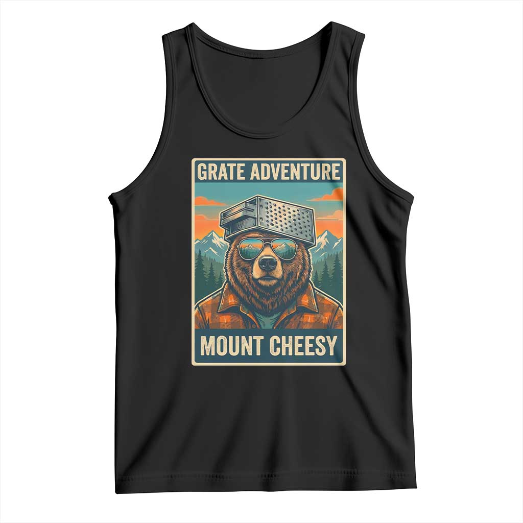 Grate Adventure at Mount Cheesy Vintage Hiking Bear Tank Top Cheese Grate Pun Parody for Foorball Fans TS02 Black Print Your Wear
