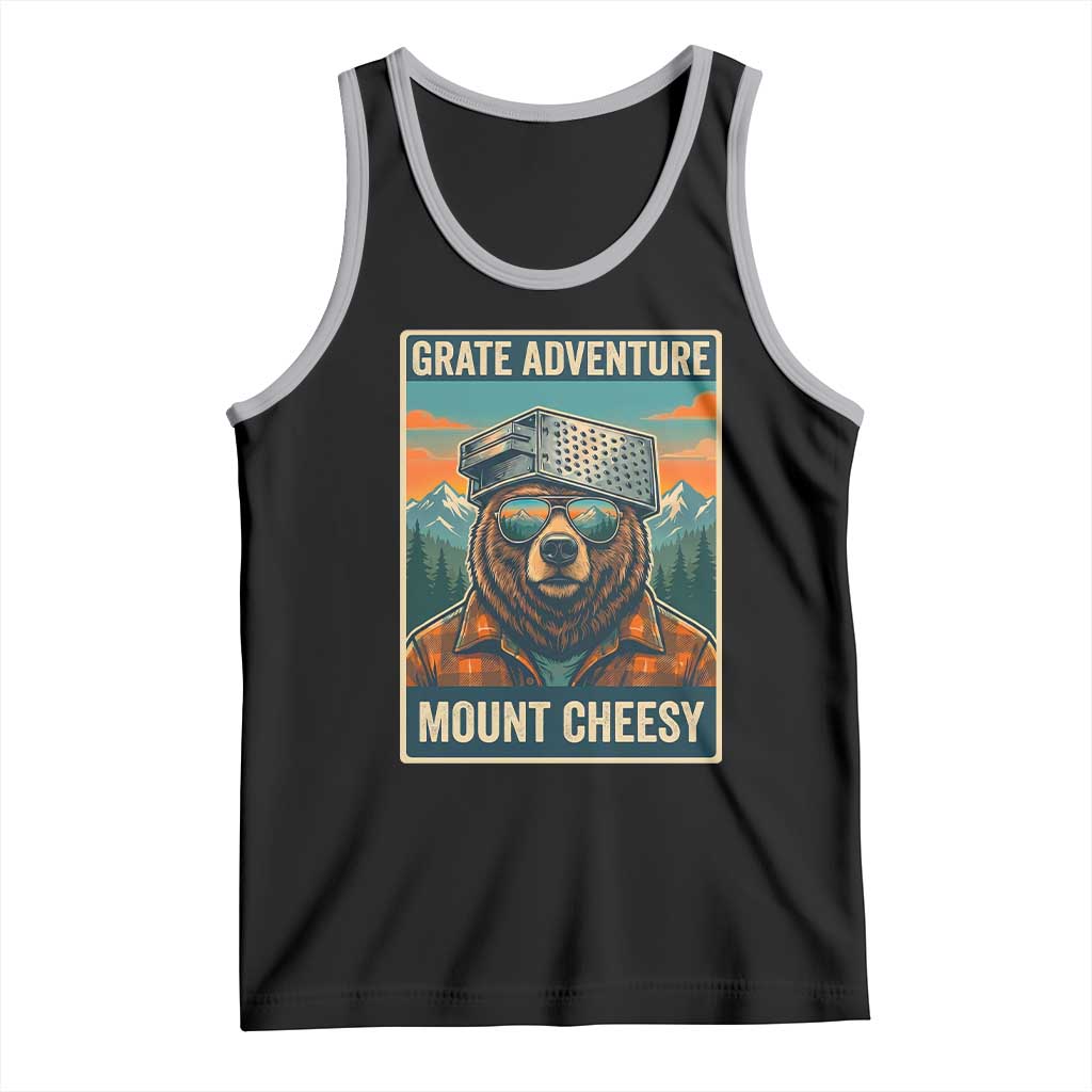 Grate Adventure at Mount Cheesy Vintage Hiking Bear Tank Top Cheese Grate Pun Parody for Foorball Fans TS02 Black Athletic Heather Print Your Wear