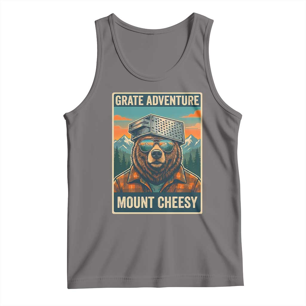 Grate Adventure at Mount Cheesy Vintage Hiking Bear Tank Top Cheese Grate Pun Parody for Foorball Fans TS02 Deep Heather Print Your Wear