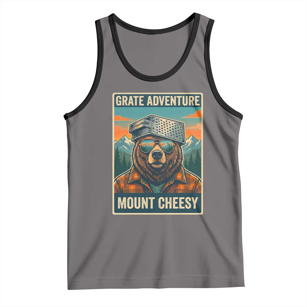 Grate Adventure at Mount Cheesy Vintage Hiking Bear Tank Top Cheese Grate Pun Parody for Foorball Fans TS02 Deep Heather Black Print Your Wear