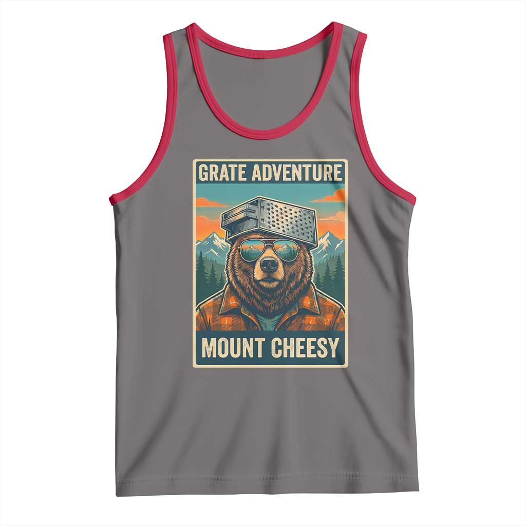 Grate Adventure at Mount Cheesy Vintage Hiking Bear Tank Top Cheese Grate Pun Parody for Foorball Fans TS02 Deep Heather Red Print Your Wear
