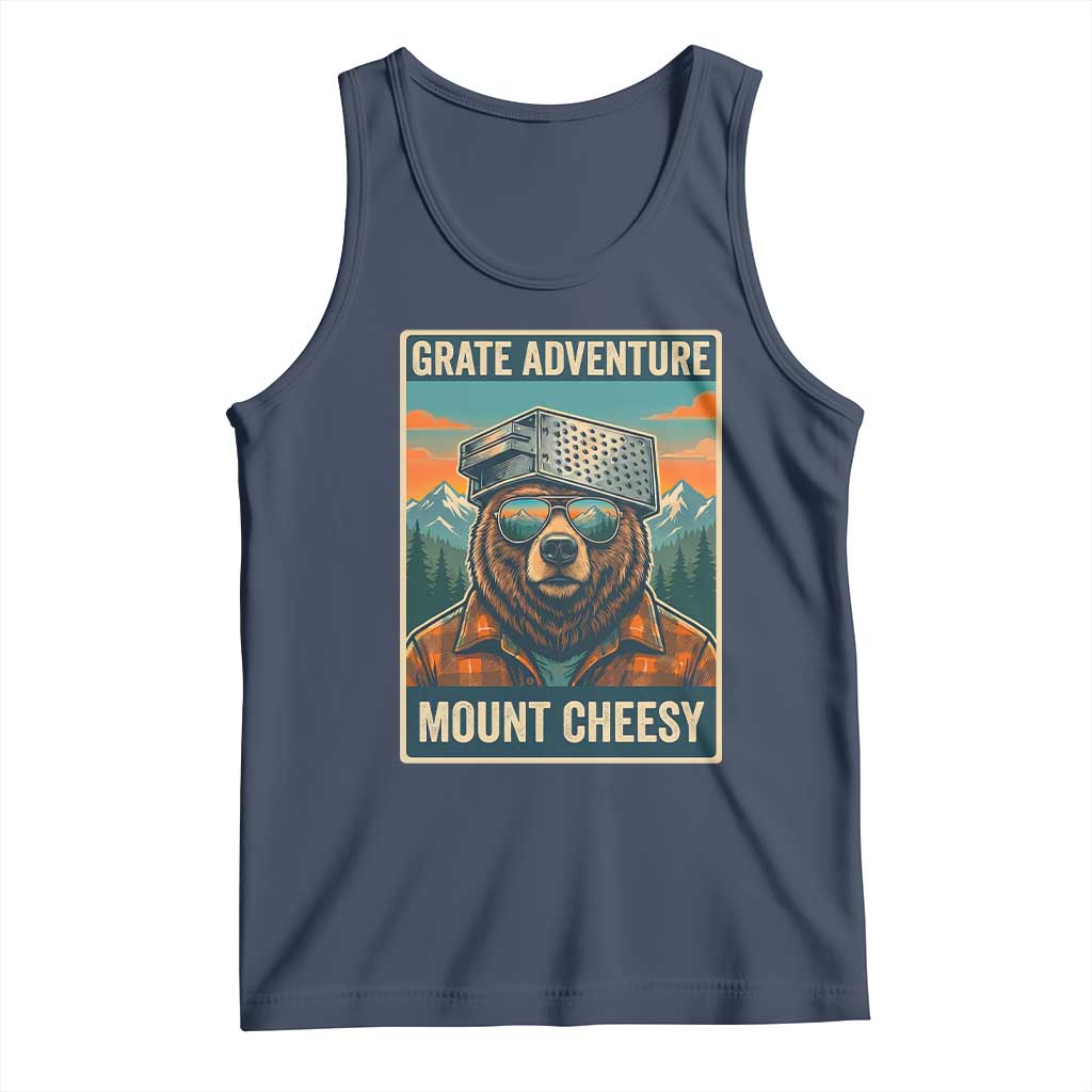 Grate Adventure at Mount Cheesy Vintage Hiking Bear Tank Top Cheese Grate Pun Parody for Foorball Fans TS02 Navy Print Your Wear