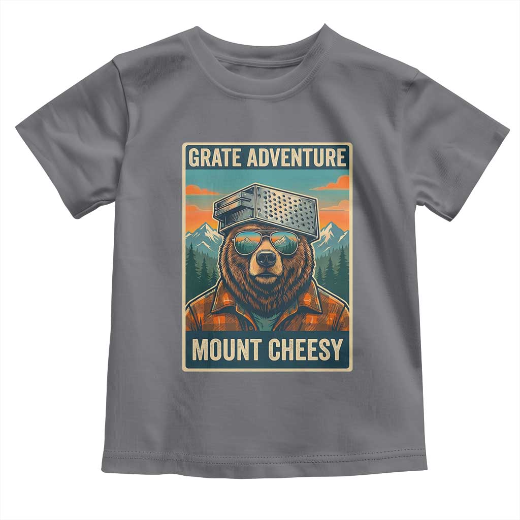 Grate Adventure at Mount Cheesy Vintage Hiking Bear Toddler T Shirt Cheese Grate Pun Parody for Foorball Fans TS02 Charcoal Print Your Wear