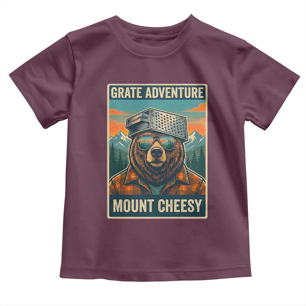 Grate Adventure at Mount Cheesy Vintage Hiking Bear Toddler T Shirt Cheese Grate Pun Parody for Foorball Fans TS02 Maroon Print Your Wear