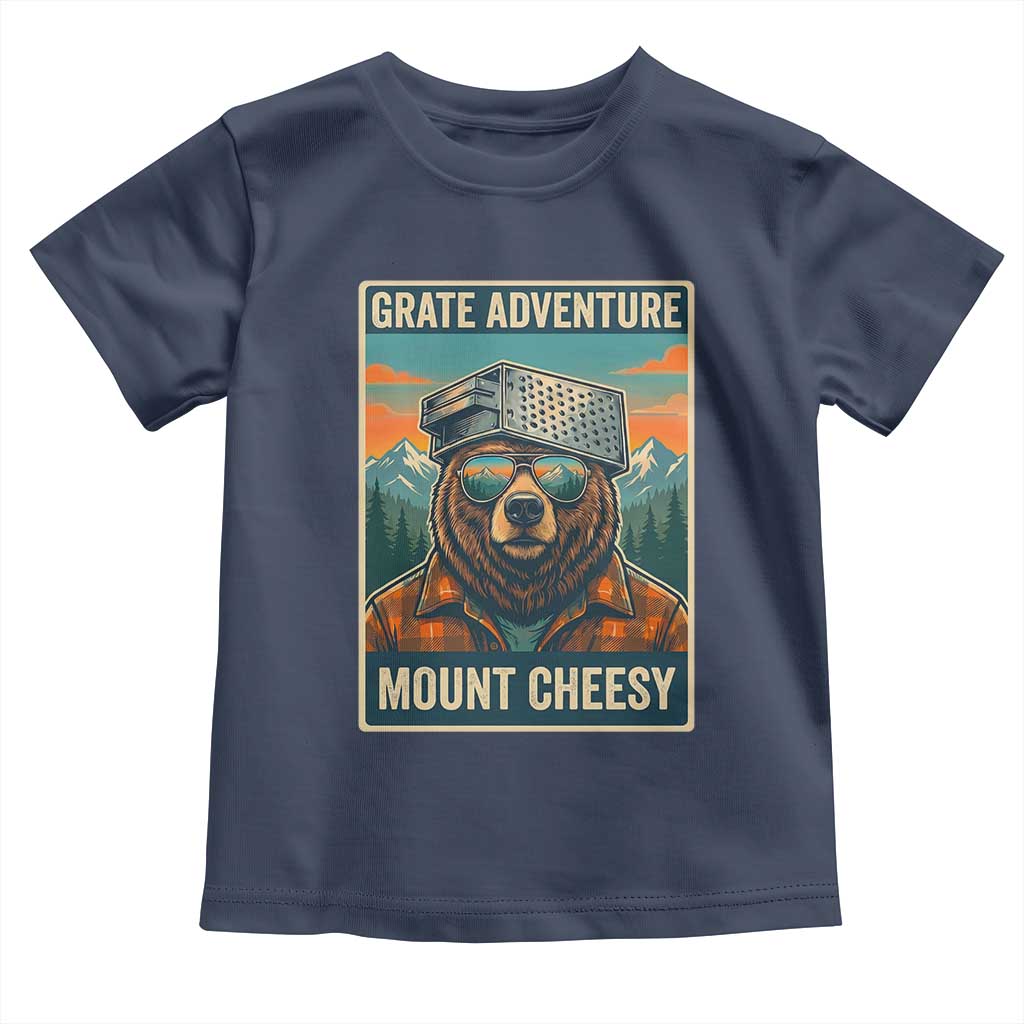 Grate Adventure at Mount Cheesy Vintage Hiking Bear Toddler T Shirt Cheese Grate Pun Parody for Foorball Fans TS02 Navy Print Your Wear