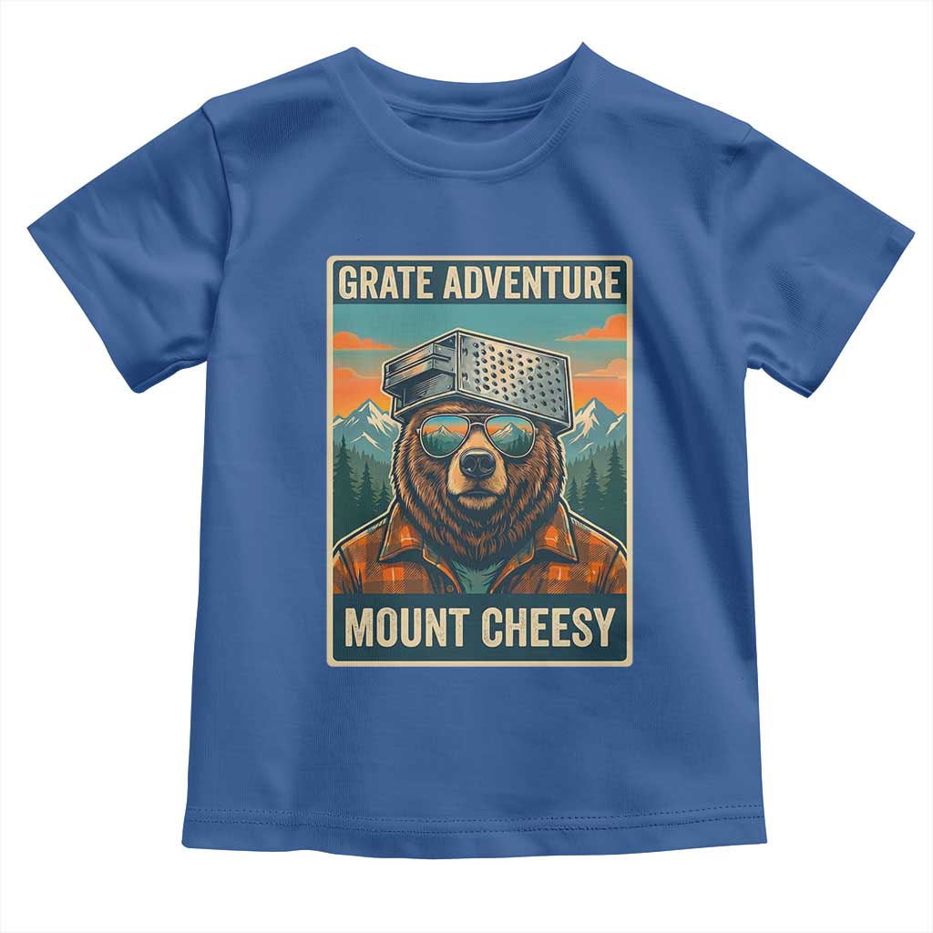 Grate Adventure at Mount Cheesy Vintage Hiking Bear Toddler T Shirt Cheese Grate Pun Parody for Foorball Fans TS02 Royal Blue Print Your Wear