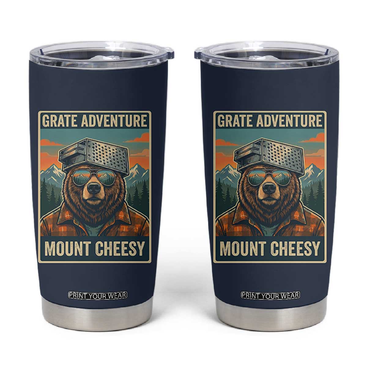 Grate Adventure at Mount Cheesy Vintage Hiking Bear Tumbler Cup Cheese Grate Pun Parody for Foorball Fans TS02 Navy Print Your Wear