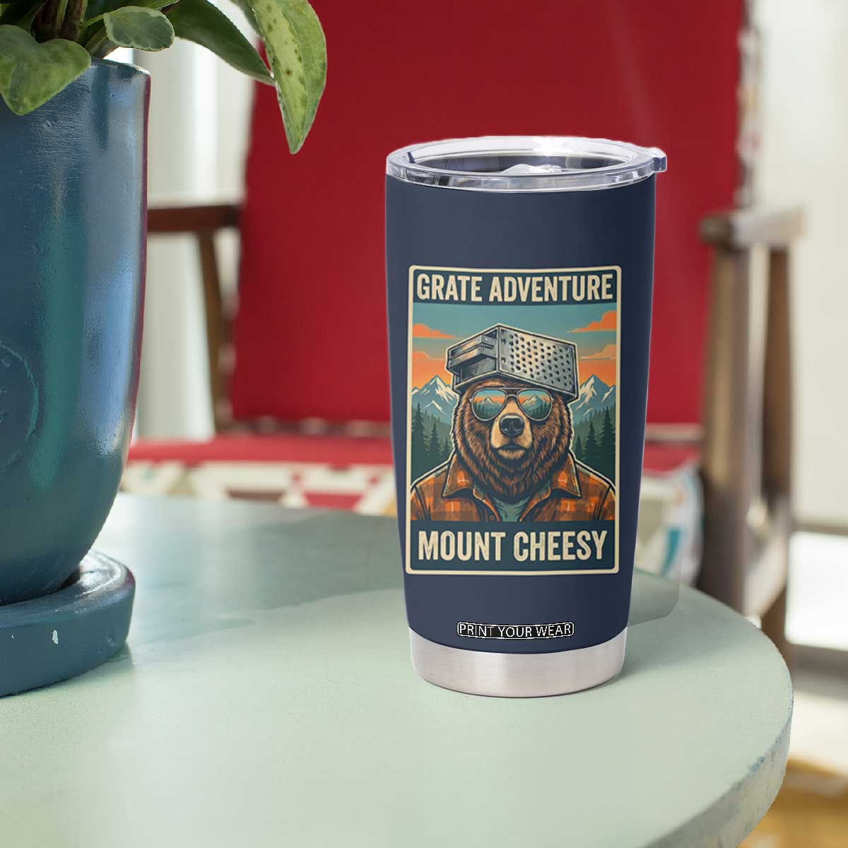 Grate Adventure at Mount Cheesy Vintage Hiking Bear Tumbler Cup Cheese Grate Pun Parody for Foorball Fans TS02 Print Your Wear