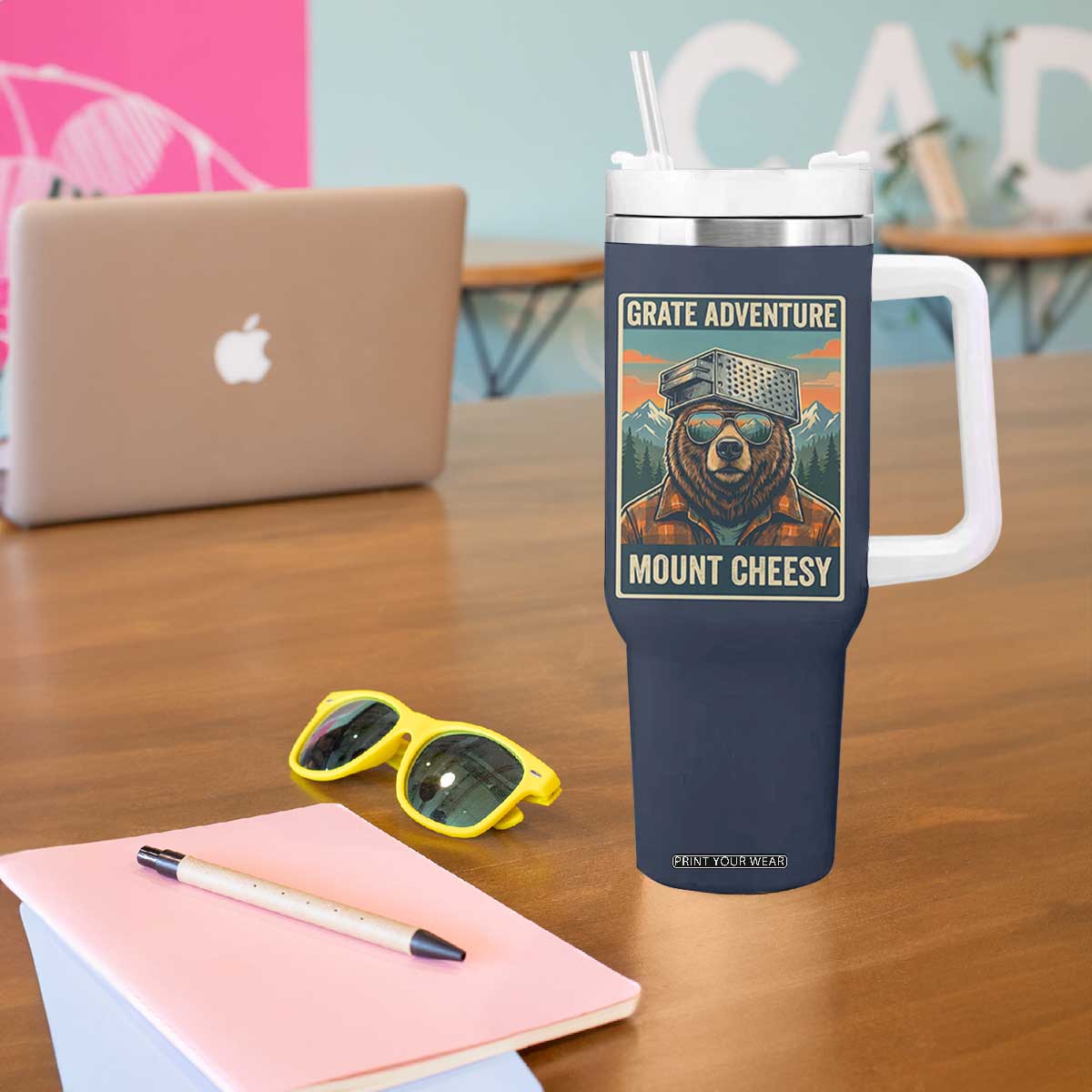 Grate Adventure at Mount Cheesy Vintage Hiking Bear Tumbler With Handle Cheese Grate Pun Parody for Foorball Fans TS02 Print Your Wear