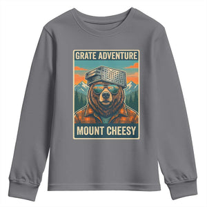 Grate Adventure at Mount Cheesy Vintage Hiking Bear Youth Sweatshirt Cheese Grate Pun Parody for Foorball Fans TS02 Charcoal Print Your Wear