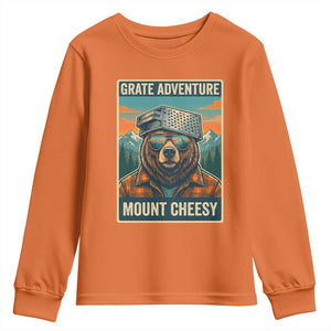 Grate Adventure at Mount Cheesy Vintage Hiking Bear Youth Sweatshirt Cheese Grate Pun Parody for Foorball Fans TS02 Orange Print Your Wear