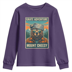 Grate Adventure at Mount Cheesy Vintage Hiking Bear Youth Sweatshirt Cheese Grate Pun Parody for Foorball Fans TS02 Purple Print Your Wear