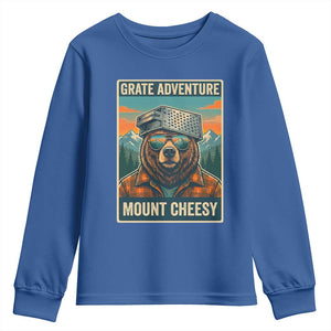 Grate Adventure at Mount Cheesy Vintage Hiking Bear Youth Sweatshirt Cheese Grate Pun Parody for Foorball Fans TS02 Royal Blue Print Your Wear