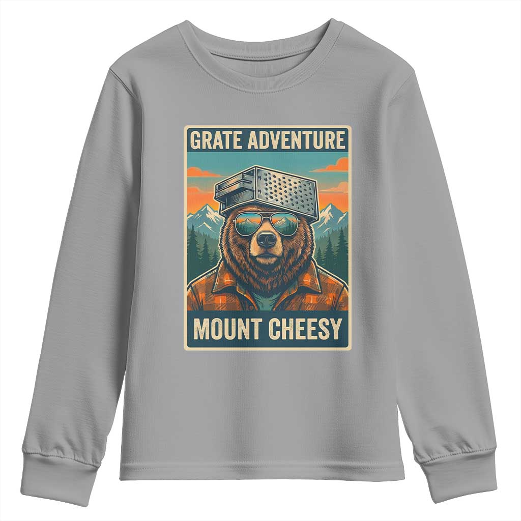 Grate Adventure at Mount Cheesy Vintage Hiking Bear Youth Sweatshirt Cheese Grate Pun Parody for Foorball Fans TS02 Sport Gray Print Your Wear