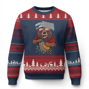 Angry Bear Grating Cheese Ugly Christmas Sweater Grater Rage Crushing for Fierce Football Fans TS02 Navy Red Print Your Wear