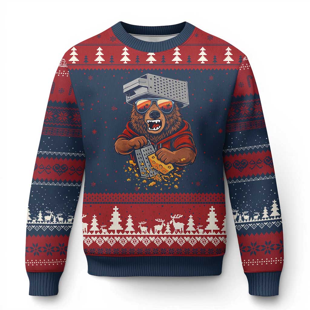 Angry Bear Grating Cheese Ugly Christmas Sweater Grater Rage Crushing for Fierce Football Fans TS02 Navy Red Print Your Wear