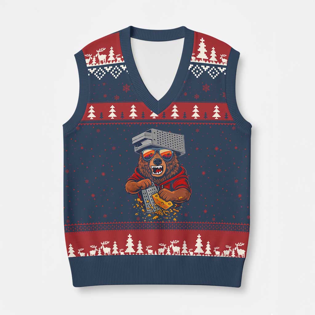 Angry Bear Grating Cheese V-Neck Knit Sweater Vest Grater Rage Crushing for Fierce Football Fans TS02 Navy Red Print Your Wear