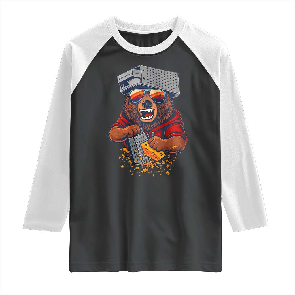 Angry Bear Grating Cheese Raglan Shirt Grater Rage Crushing for Fierce Football Fans TS02 Black White Print Your Wear