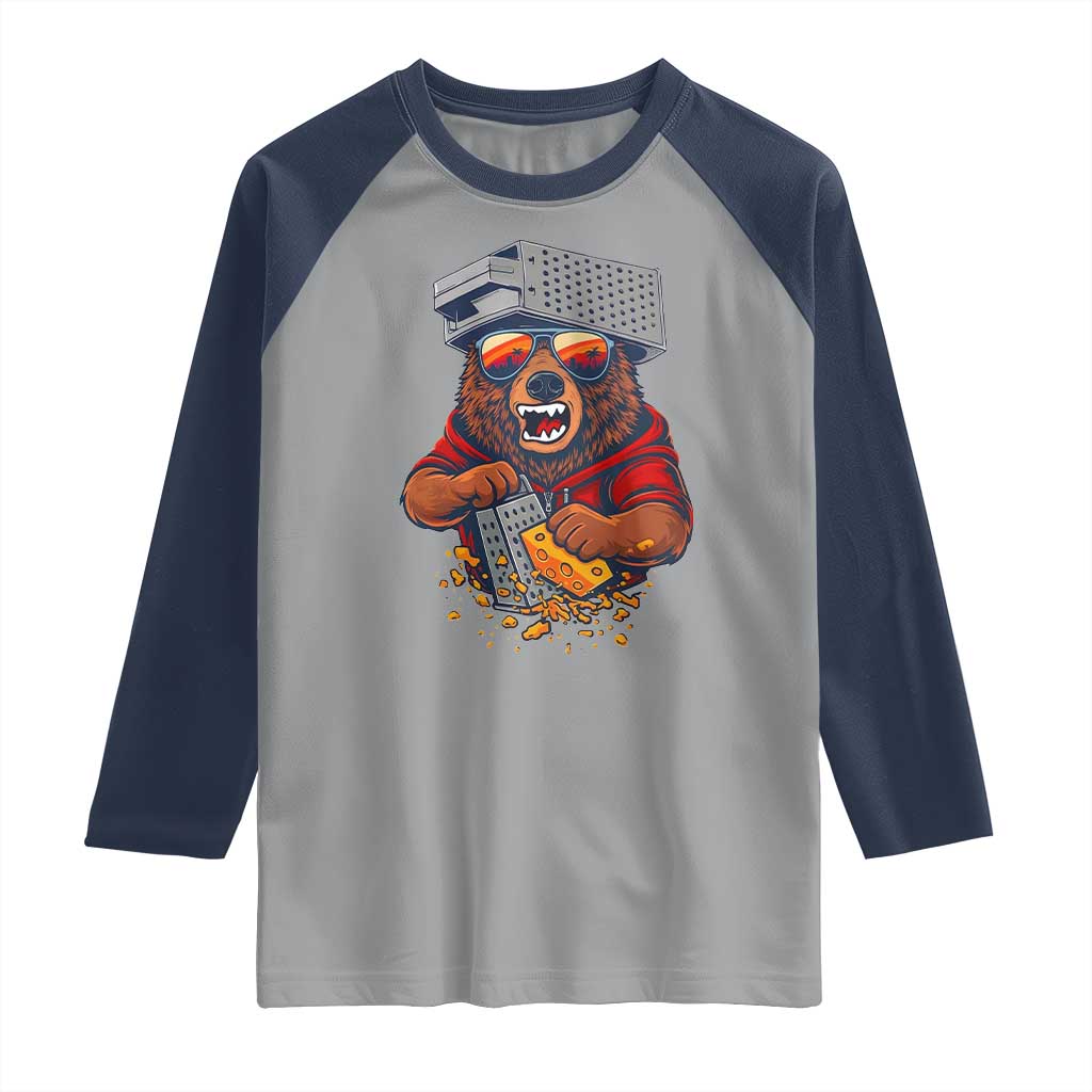 Angry Bear Grating Cheese Raglan Shirt Grater Rage Crushing for Fierce Football Fans TS02 Sport Gray Navy Print Your Wear